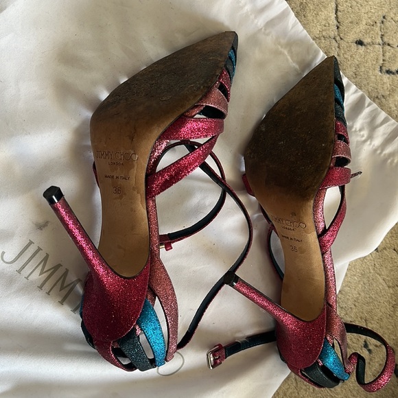 Jimmy Choo Travis 100 Raspberry Glitter Pumps In Multicolor Leather Heels Pumps - Picture 7 of 7